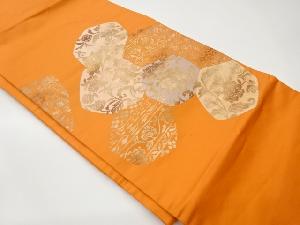 抽象亀甲に花唐草・花菱模様織出し名古屋帯